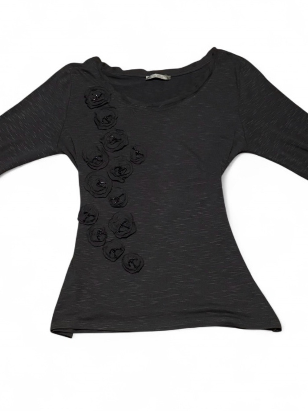 Forever Fashion Gray Long Sleeve Top with Floral Applique Detail